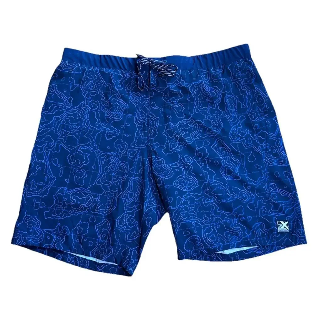 ZeroXposur Men's Blue Topographic Map Print Swim Trunks Shorts Size XL UPF 50+
